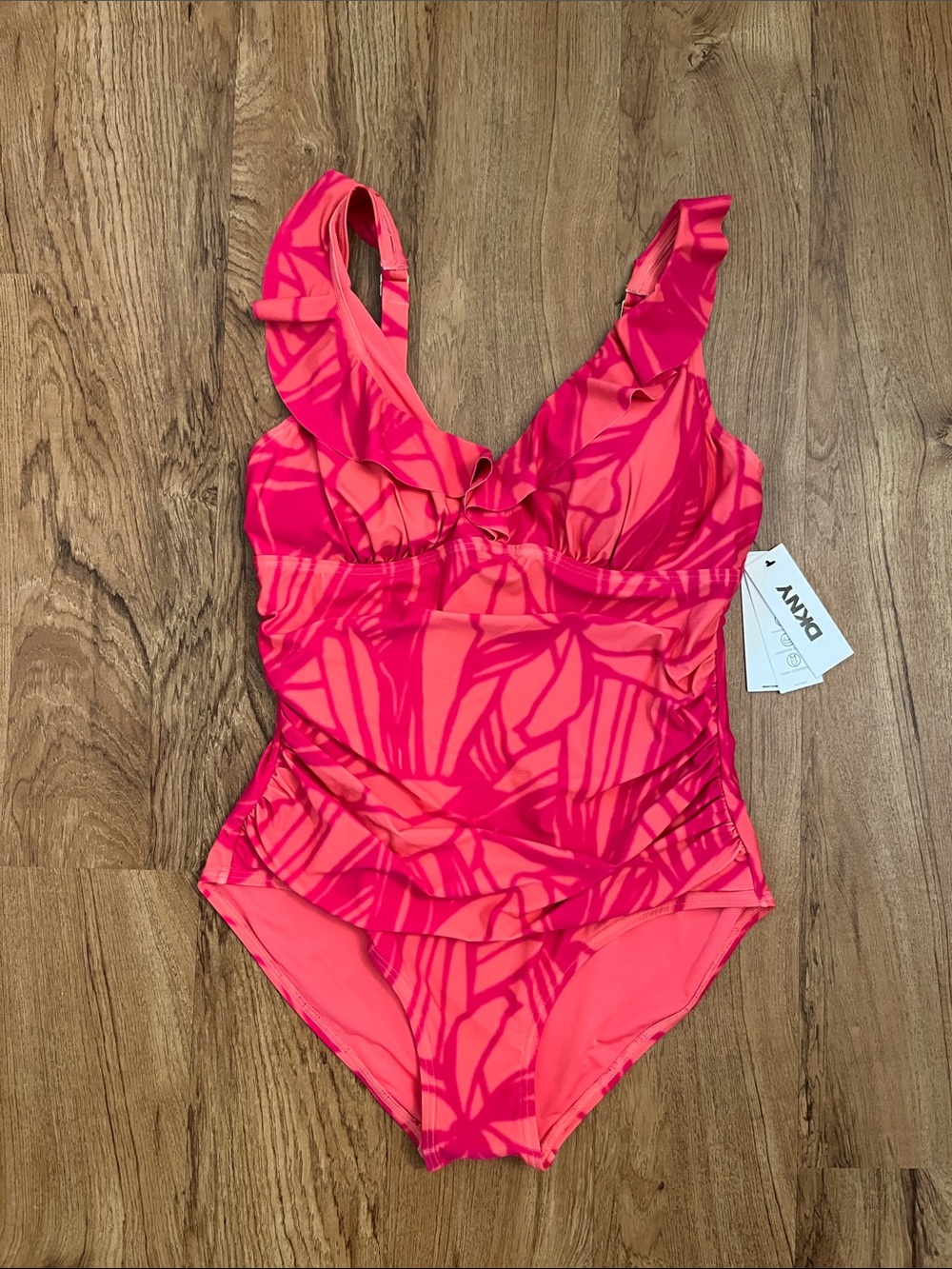NWT DKNY Ruffle Plunge Underwire Tummy Control One Piece Swimsuit - Picture 2 of 6